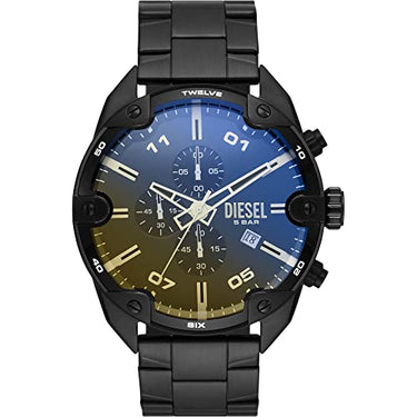 Diesel Herrenuhr Spiked, Chronographenwerk, 49mm Schwarzes Edelstahlgehäuse mit Edelstahlarmband, DZ4609 im Sale